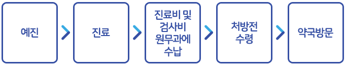 진료진행 철차, 예진-진료-진료비 및 검사비 원무과에 수납-처방천 수령-약국방문